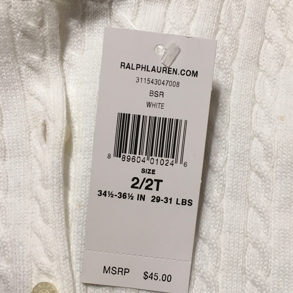 Polo Ralph Lauren Little Girls Cable-Knit Cotton Cardigan size 2T. - Picture 6 of 6